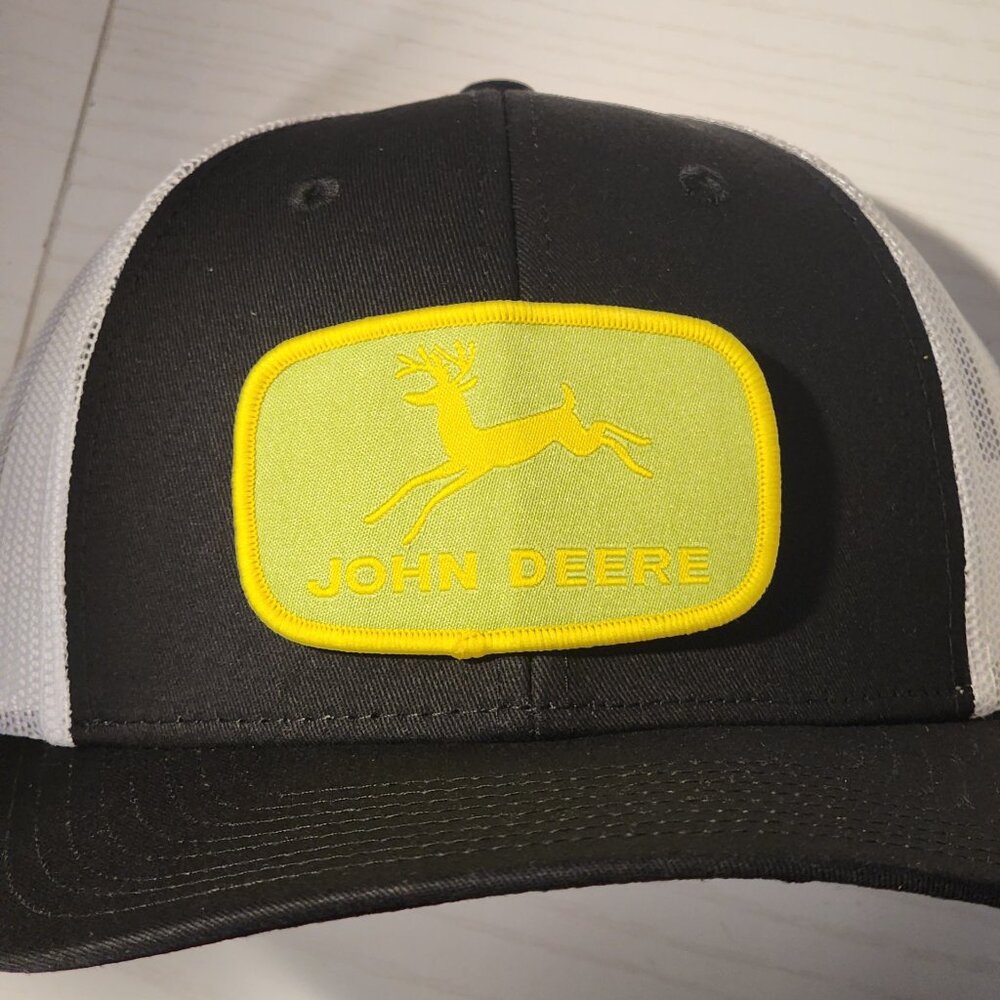 John Deere Black/White Low Profile Mesh Snapback Trucker Hat